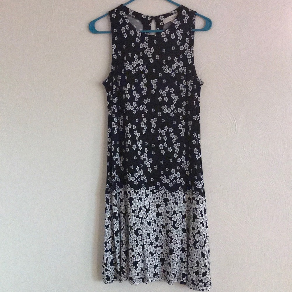 Loft black and white floral midi dress